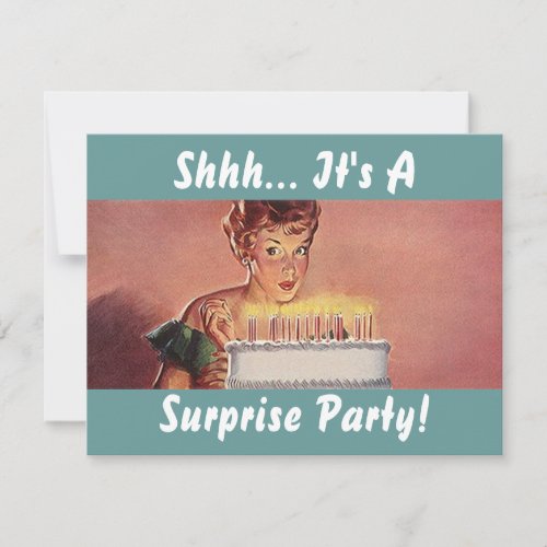 Retro Surprise Party Gal Birthday Cake Invitations