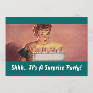 Retro Surprise Party Gal Birthday Cake Invitations