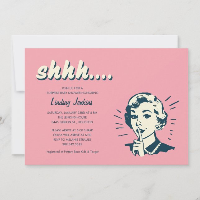 Retro Surprise Shower or Party Invitations (Front)