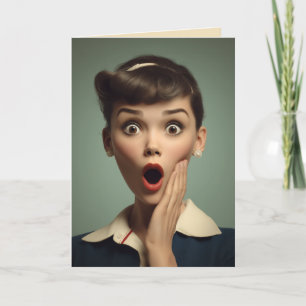 Retro Surprise Woman Portrait Card