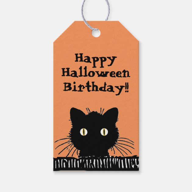Retro Surprised Black Cat Halloween Birthday Gift Tags