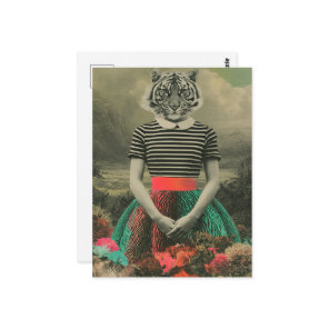 Retro Surreal Tiger in a Dress Fantasy Fashion Postcard