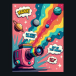 Retro Surrealism -  Pop Art Cosmic Camera Poster<br><div class="desc">This poster transports you to a world where nostalgia meets the surreal, centered on a classic retro Polaroid camera that acts as a dream machine. Instead of capturing memories, it ejects a whimsical "cosmic parade" of vibrant planets, moons, and candy-striped celestial bodies. This artwork is a masterful fusion of styles,...</div>