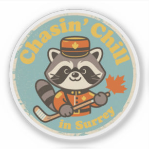 Retro Surrey BC Raccoon and Hockey Stick Sticker