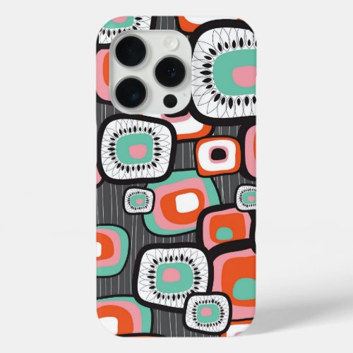 Retro Sushi Box Flower Squares Colorful Pattern iPhone 15 Pro Case