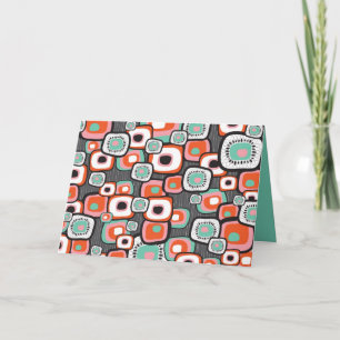 Retro Sushi Pink Flowers Unique Squares Pattern Thank You Card