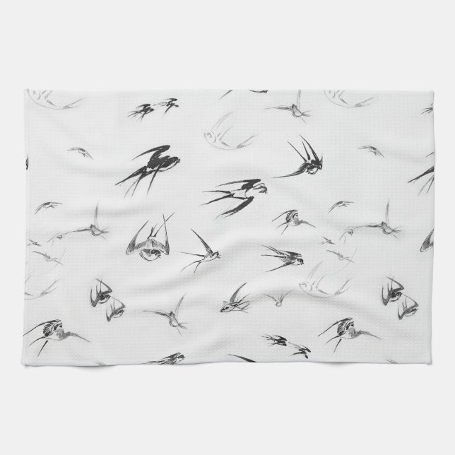 Retro Swallow Bird Nature Animal Kitchen Towel (Horizontal)