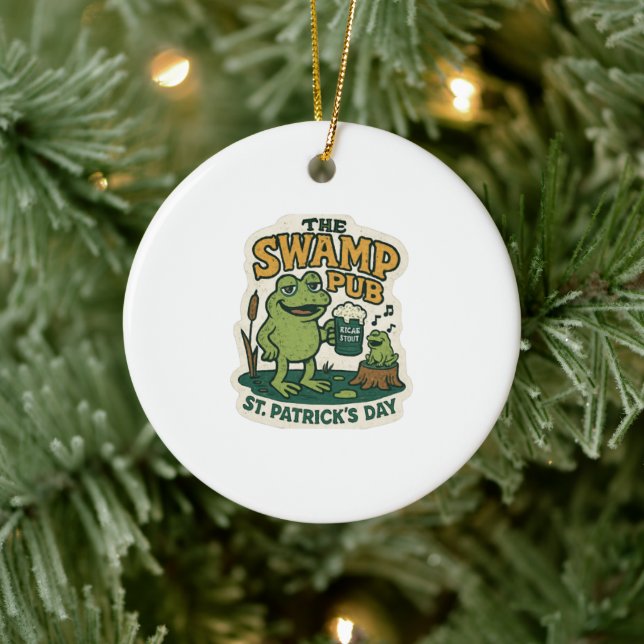 Retro Swamp Pub Frog St.Patrick's Day Ceramic Ornament (Tree)