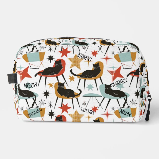 Retro Swanky Black Cat in Atomic MCM Toiletry Bag (Front)