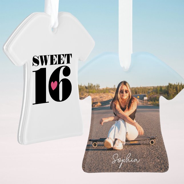 Retro Sweet 16 Birthday Custom Name Photo Ornament (Creator Uploaded)