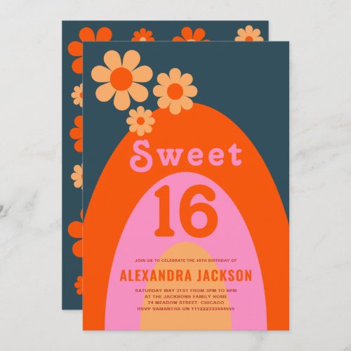 Retro Sweet 16 Birthday Party Invitation