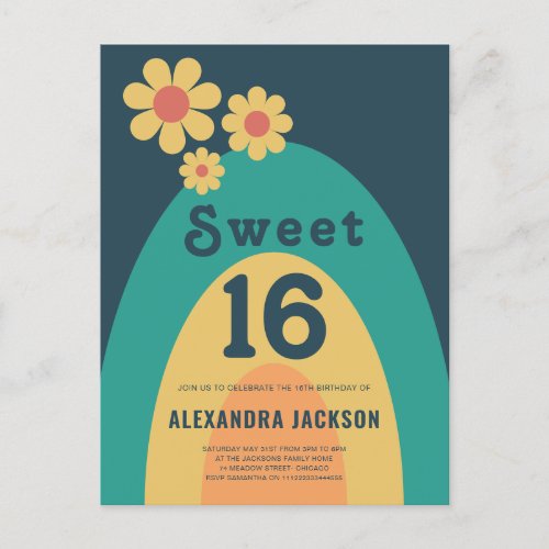 Retro Sweet 16 Birthday Party Invitation Postcard