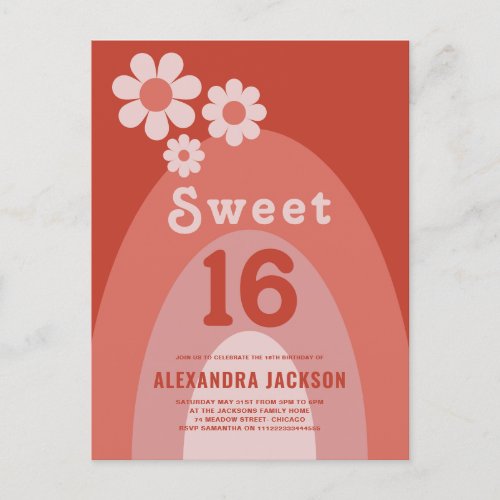 Retro Sweet 16 Birthday Party Orange Invitation Postcard