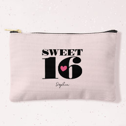 Retro Sweet 16 Birthday Personalized Name Pink Accessory Pouch