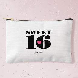 Retro Sweet 16 Birthday Personalized Name White Accessory Pouch