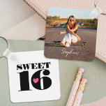 Retro Sweet 16 Birthday Teen Name Photo White Keychain<br><div class="desc">Celebrate a sweet sixteenth with a custom photo keychain. Perfect for the birthday star who loves vintage vibes and bold style. The design features 'Sweet 16' in retro chic typography, overlaid with a love heart. Personalize the template with a favorite photo, and the teen's name in a trendy script. A...</div>