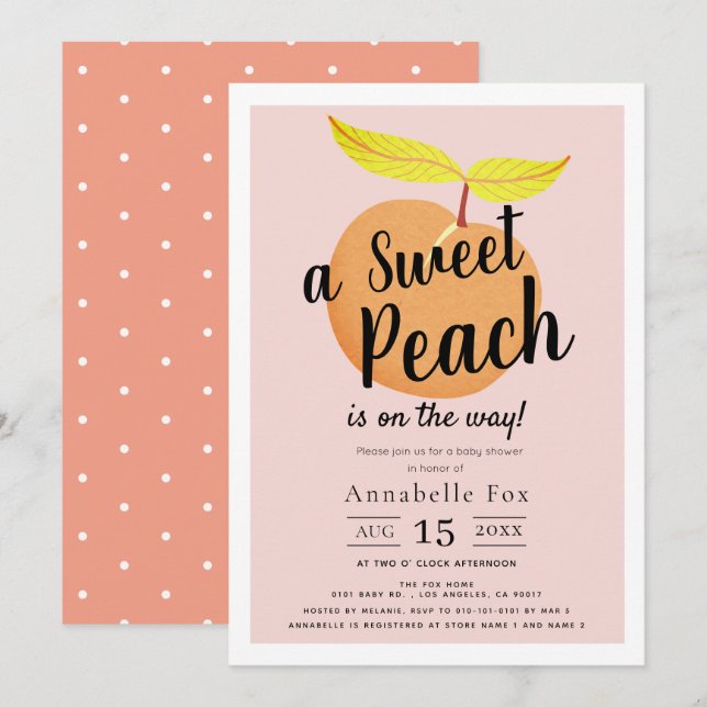 Retro Sweet Peach Baby Shower Invitation (Front/Back)
