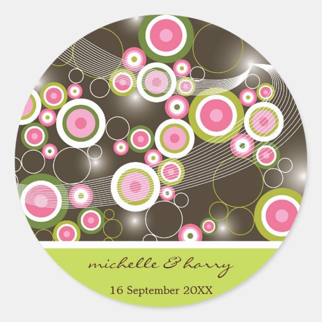 Retro Sweet Pink Circles Glow Favor / Gift Sticker (Front)
