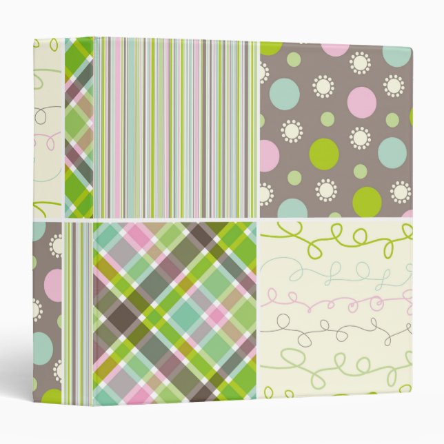 Retro Sweet Pink Paid Dots Squares Pattern Binder (Front/Spine)