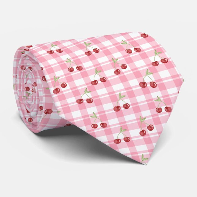 Retro Sweet Red Cherry Pattern Neck Tie (Rolled)