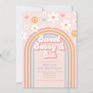 Retro Sweet Sassy Six Rainbow 6th Birthday Invitation