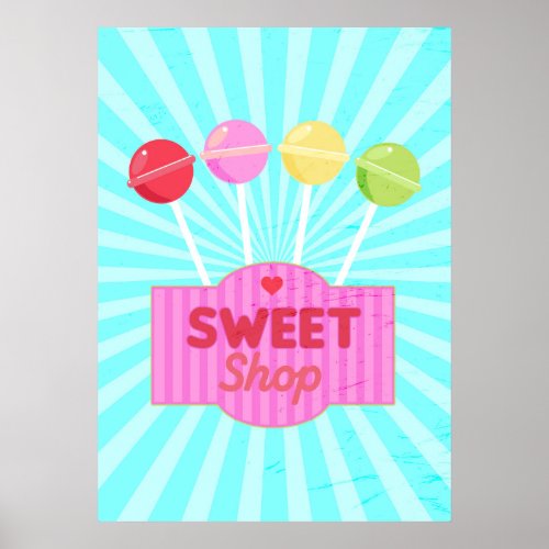 Retro Sweet Shop Pastel Candy Lollipops Poster