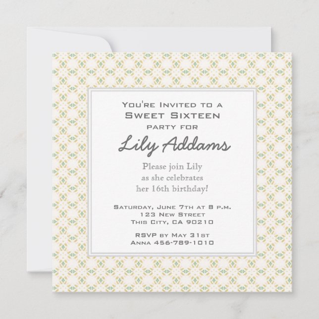 Retro Sweet Sixteen Invitation - Cream (Front)