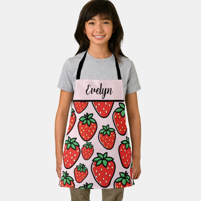 Retro Sweet Strawberry Cartoon Personalized Apron (Insitu)