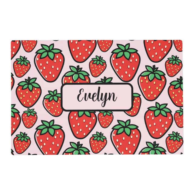 Retro Sweet Strawberry Cartoon Placemat (Front)