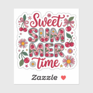 Retro Sweet Summer Time Cherries Daisies Coquette Sticker