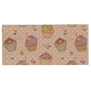 Retro Sweets Pattern Wood Flash Drive