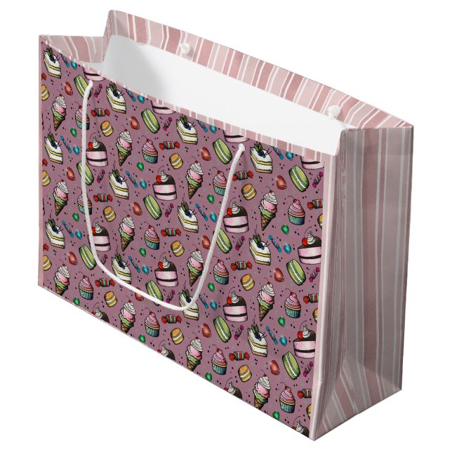 Retro Sweets- Pink Large Gift Bag (Front Angled)