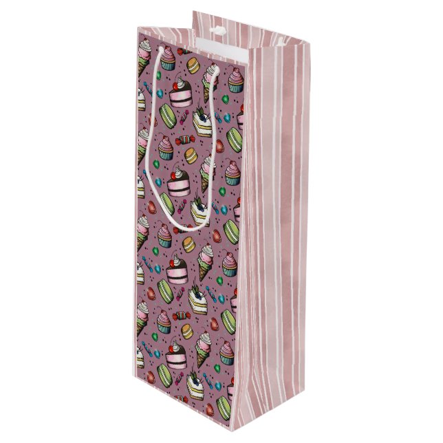 Retro Sweets- Pink Wine Gift Bag (Front Angled)