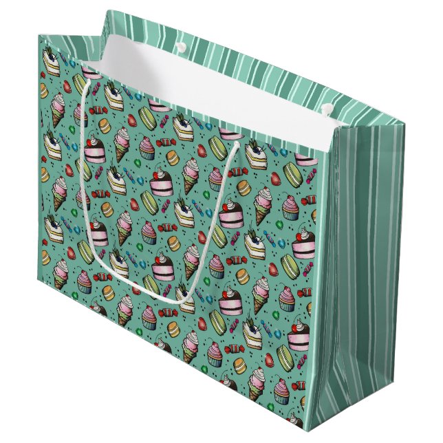 Retro Sweets- Teal Large Gift Bag (Front Angled)