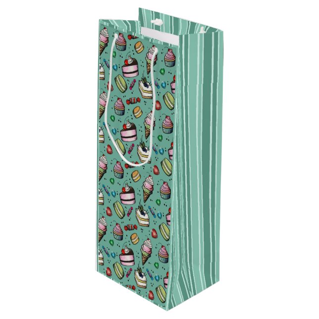 Retro Sweets- Teal Wine Gift Bag (Front Angled)