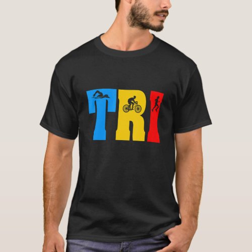 Retro Swim Bike Run Triathlon Athletic Sport Men W T_Shirt