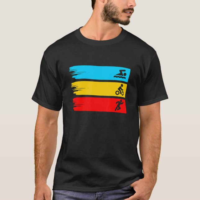 Retro Swim Bike Run Triathlon Athletic Sport Men W T-Shirt (Front)
