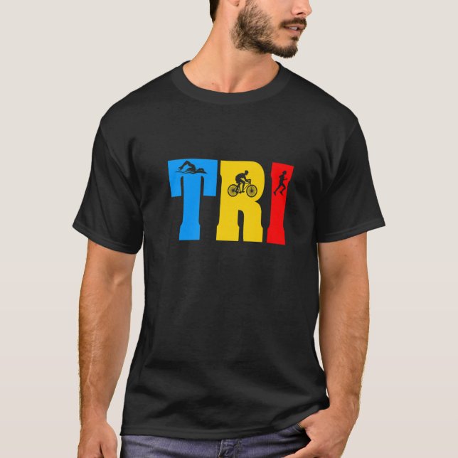 Retro Swim Bike Run Triathlon Athletic Sport Men W T-Shirt (Front)