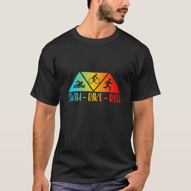 Retro Swim Bike Run Triathlon Athletic Sport Men W T-Shirt (Front)