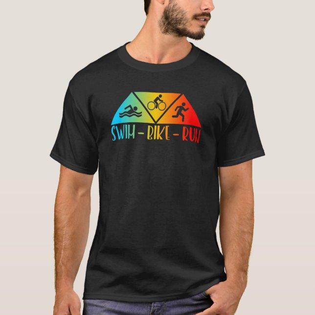 Retro Swim Bike Run Triathlon Athletic Sport Men W T-Shirt (Front)