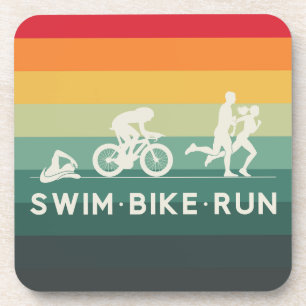 Retro Swim Bike Run Triathlon Icon Series  Beverage Coaster