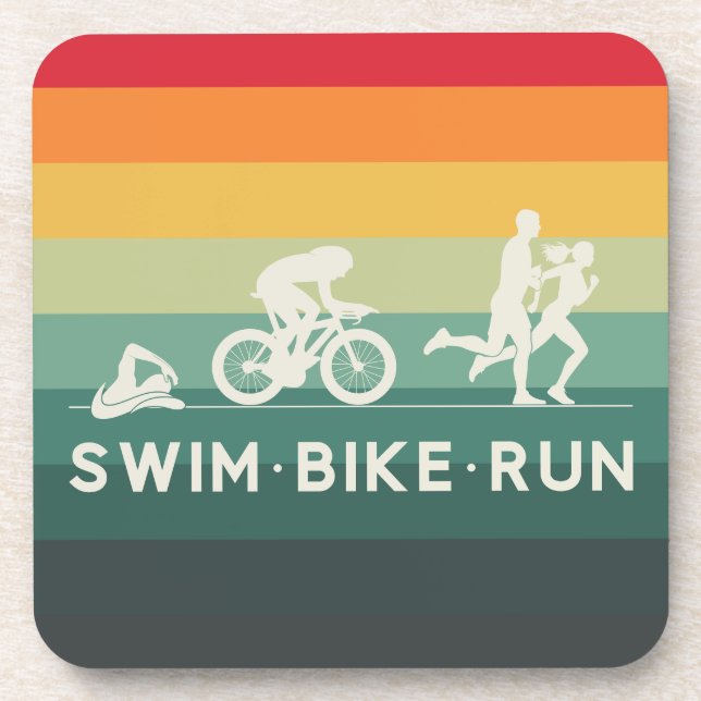 Retro Swim Bike Run Triathlon Icon Series  Beverage Coaster (Front)