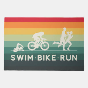 Retro Swim Bike Run Triathlon Icon Series  Doormat