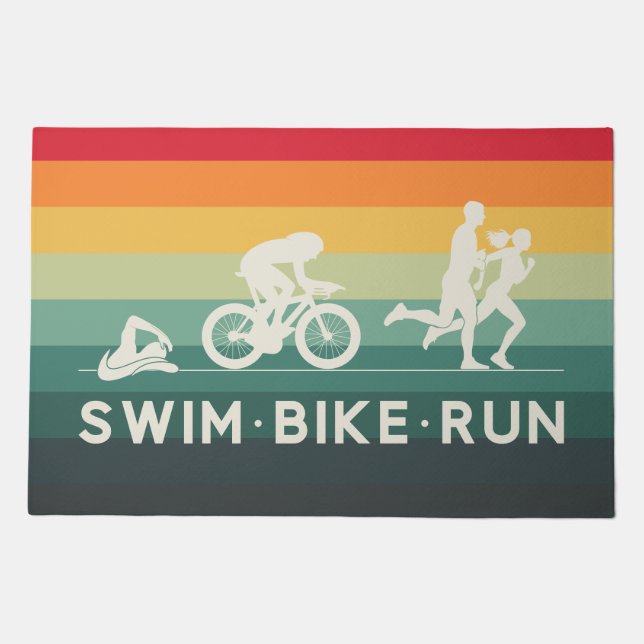 Retro Swim Bike Run Triathlon Icon Series  Doormat (Front)