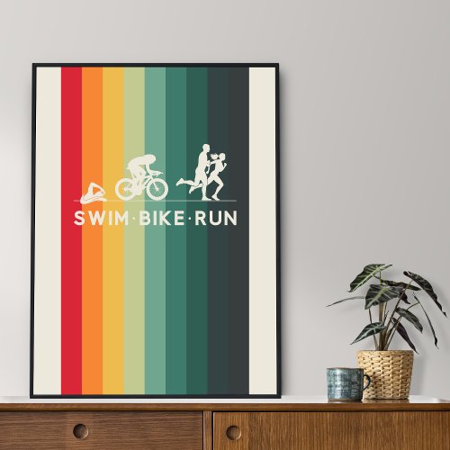Retro Swim Bike Run Triathlon Icon Series  Poster