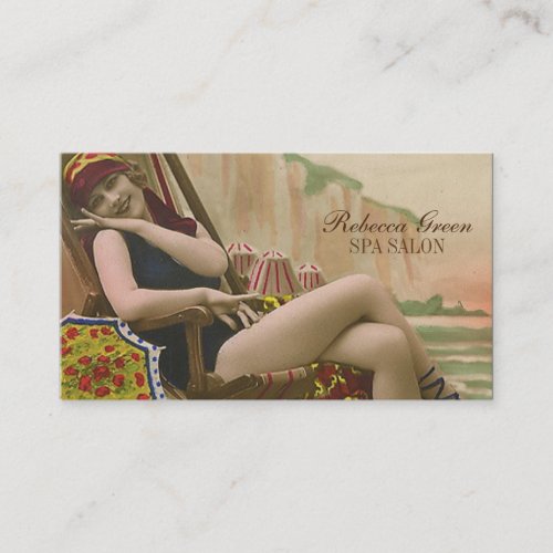 retro swimsuit fashion beauty tanning salon business card