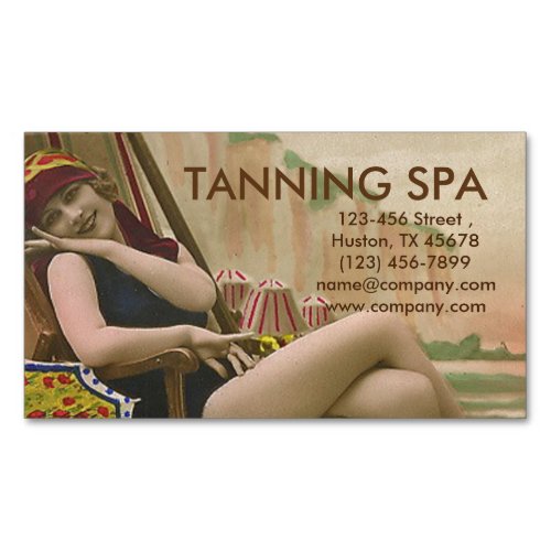 retro swimsuit pin up girl beauty tanning salon magnetic business card