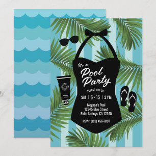 Retro Swimsuit Pool Party Invitation (blue)