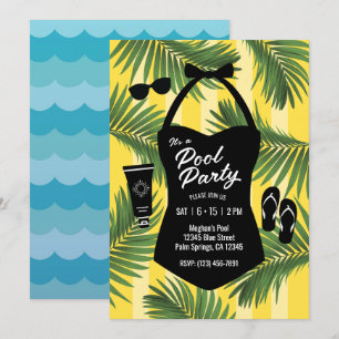 Retro Swimsuit Pool Party Invitation (yellow)