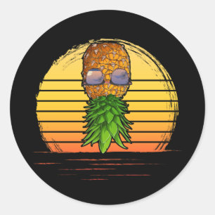 Retro Swinger Upside Down Pineapple Sunset Horizon Classic Round Sticker